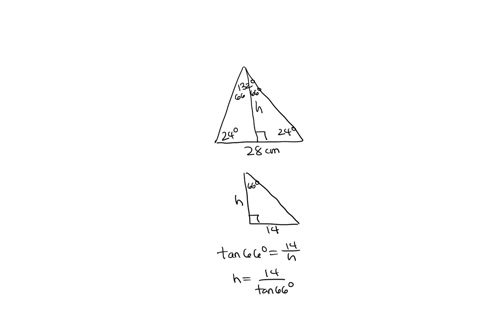 artisosceles-triangle-is-drawn-with-base-angles-24-and-base-28-cm-find-of-the-isosceles-triangle-with-the-the-base-angles-same-base-length-but-with-treble-the-area-66193