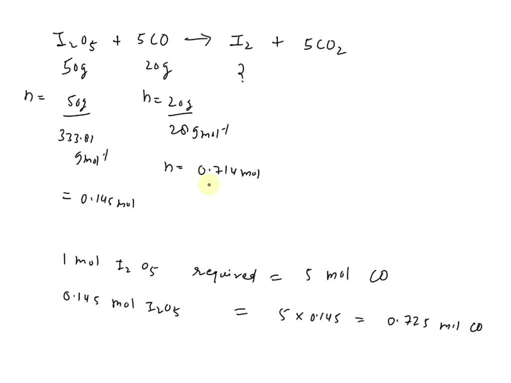 SOLVED: Consider the following reaction: I2O5(s) + 5CO(g) â†’ I2(s ...