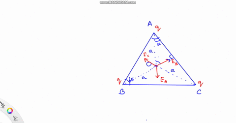 three-identical-point-charges-each-of-charge-are-located-at-the-vertices-of-an-equilateral-triangle-as-in-the-figure-shown-below_-the-distance-from-the-center-of-the-triangle-to-each-vertex-84363