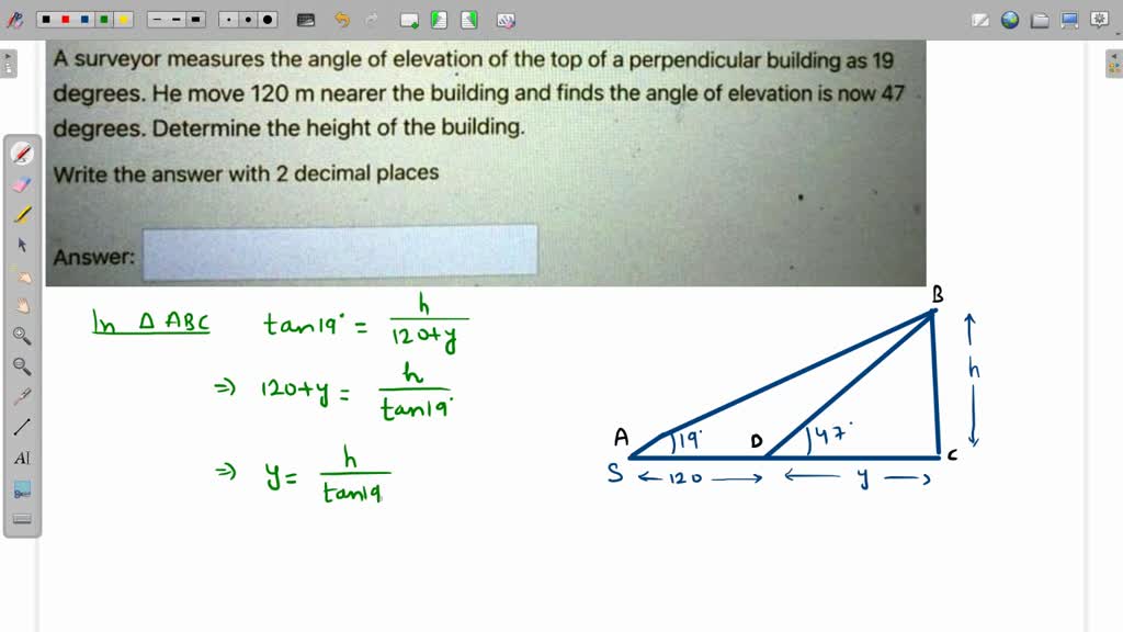 A surveyor measures the angle of elevation of the top of a ...