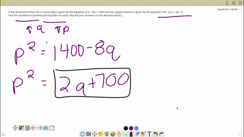 if-the-demand-function-for-a-commodity-is-given-by-the-equation-p2-8q-1400-and-the-supply-function-is-given-by-the-equation-700-p2-2q-0-find-the-equilibrium-quantity-and-equilibrium-price-ro-08188