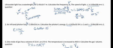 ultraviolet-light-has-a-wavelength-l-of-245x10-7-m-calculate-the-frequency-n-the-speed-of-light-c-is-300x108-ms-1-question-2-an-infrared-photon-has-l-200x10-6-m-calculate-the-photons-energy-89538