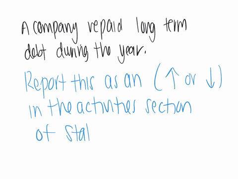 a-company-repaid-a-long-term-debt-during-the-year-they-will-report-this-as-an-increasedecrease-in-the-activities-section-on-the-statement-of-cash-flows-18716