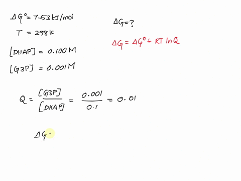 the-standard-change-in-gibbs-free-energy-is-g753-kjmol-calculate-g-for-this-reaction-at-298-k-when-dihydroxyacetone-phosphate0100-m-and-glyceraldehyde-3-phosphate000100-m-what-is-the-value-o-53772