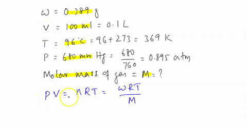 what-is-the-molar-mass-of-an-unknown-gas-if-a-sample-weighing-0389-g-is-collected-in-a-flask-with-a-volume-of-100-ml-at-96c-and-at-a-pressure-of-680-mmhg-30-103-gmol-11-103-gmol-117-gmol-121-37187