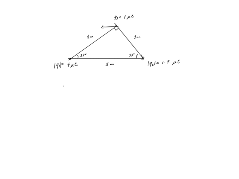 three-particles-are-fixed-in-place-in-a-horizontal-plane-as-shown-in-the-figure-above-particle-3-at-the-top-of-the-triangle-has-charge-q3-of-10-x-10-6-c-and-the-electrostatic-force-f-on-it-due-to-the-