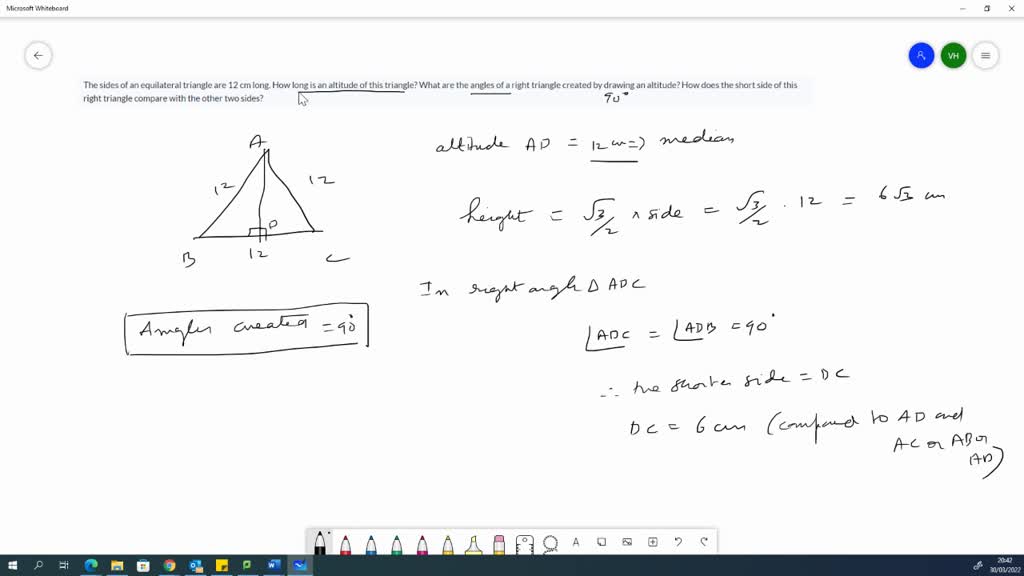 SOLVED: The sides of an equilateral triangle are 12 cm long. How long ...