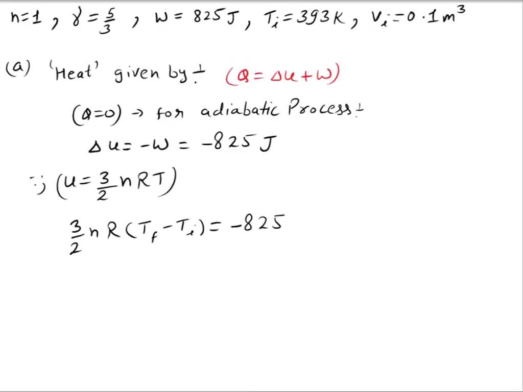 SOLVED: The work done by one mole of a monatomic ideal gas (γ=(5)/(3 ...