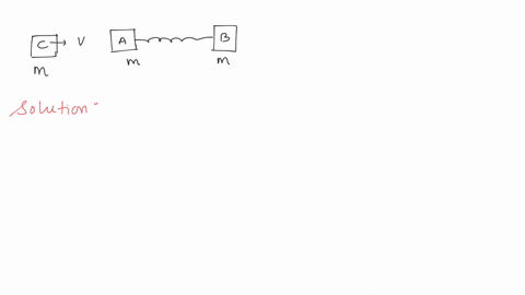 two-identical-blocks-a-and-b-each-of-mass-m-resting-on-smooth-floor-are-connected-by-a-light-spring-of-natural-length-l-and-spring-constant-k-with-the-spring-at-its-natural-length-a-third-identical-bl