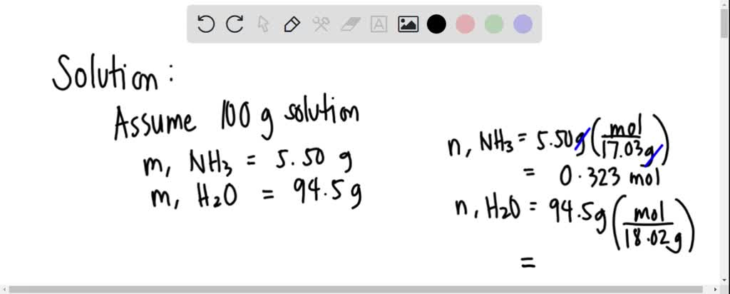 SOLVED: An aqueous solution is 5.50 % by mass ammonia, NH3 The mole ...