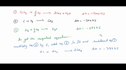 2-given-the-following-data-calculate-h-for-the-following-reaction-2ch2-c2h2-c2h2-52o2-2co2-h2o-co2-co2-h2-12o2-h2o-h-1300kj-h-394kj-h-286kj-how-much-heat-will-be-transferred-if-28-grams-of-c-46586