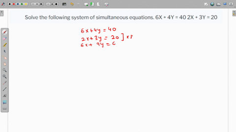 solve-the-following-system-of-simultaneous-equations-6x-4y-40-2x-3y-20-91344