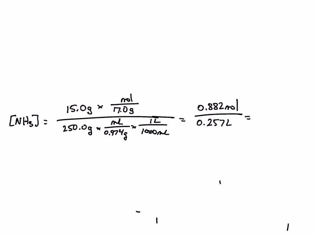 SOLVED: A solution is prepared by dissolving 15.0 g of NH3 in 250.0 g ...