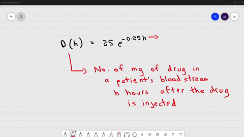 the-number-of-milligrams-d-drug-in-a-patients-bloodstream-h-hours-after-the-drug-is-injected-is-modeled-by-the-following-function-d-h25e-025h-find-the-initial-amount-injected-and-the-amount-74935