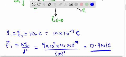 a-charge-q1-10nc-is-placed-on-the-positive-y-axis-at-r1-06m0-and-another-charge-q2-10nc-is-placed-on-the-negative-y-axis