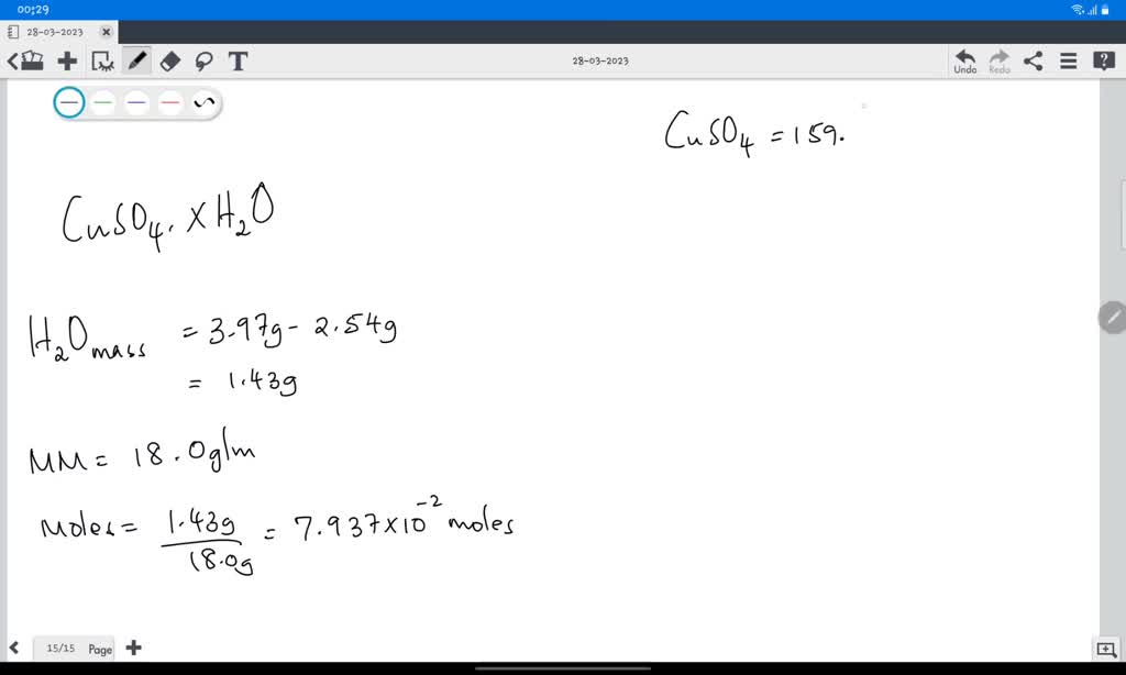 SOLVED A sample of copper (II) sulfate hydrate has a mass of 3.97 g