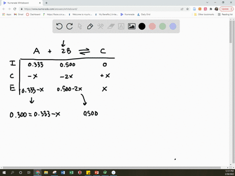 for-the-reaction-given-below-200-moles-of-a-and-300-moles-of-b-are-placed-in-a-600-l-container-ag-2bg-cg-21-at-equilibrium-the-concentration-of-a-is-0300-movl-what-is-the-concentration-of-b-25504