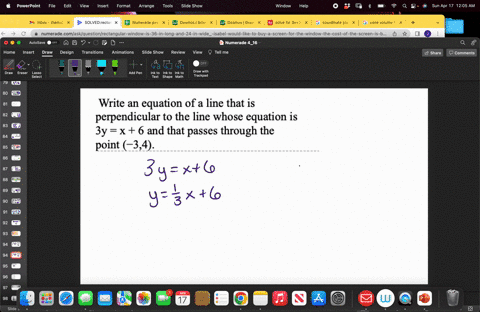 write-an-equation-of-a-line-that-is-perpendicular-to-the-line-whose-equation-is-3y-x-6-and-that-passes-through-the-point-34-33627