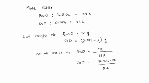 a-mixture-of-bao-and-cao-weighing-2212-g-is-transformed-into-mixed-sulfates-baso4-and-caso4-weighing-5023-g-a-calculate-the-number-of-grams-of-cao-and-of-bao-in-the-original-mixture-b-what-w-91963