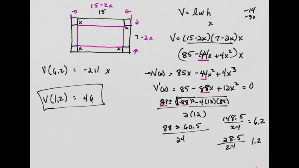 SOLVED An open top box is to be constructed from a 7 inch by 15 inch