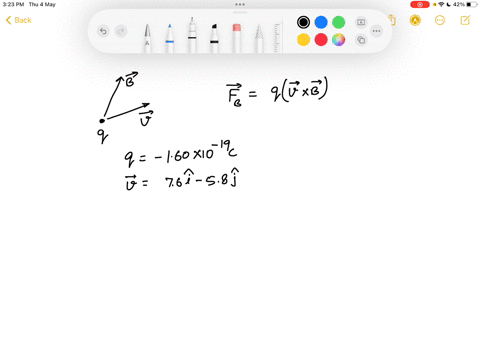 an-electron-moves-with-velocity-v-76i-58j-x-10ms-in-a-magnetic-field-b-080i-062j-t-determine-the-x-component-of-the-force-on-the-electron-express-your-answer-using-two-significant-figures_-a-44948
