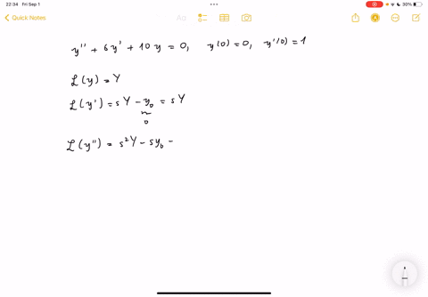 point-use-the-laplace-transform-to-solve-the-following-initial-value-problem-j-6y-1oy-0-y0-0-j-1-first-using-y-for-the-laplace-transform-of-yt-ie-y-lyt-find-the-equation-you-get-by-taking-th-70072