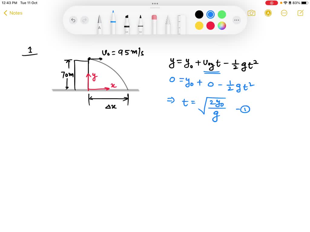 SOLVED 1. A cannonball is launched horizontally off a 70 m high castle