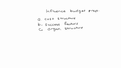which-of-the-following-factors-influence-budget-preparation-select-one-a-an-organizations-cost-structure-b-an-organizations-strategic-success-factors-c-an-organizations-organizational-structure-d-all