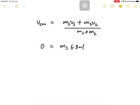 two-particles-are-moving-along-the-x-axis-particle-1-has-a-mass-m1-and-a-velocity-v1-68-ms-particle-2-has-a-mass-m2-and-a-velocity-v2-9-ms-the-velocity-of-the-center-of-mass-of-these-two-particles-is-