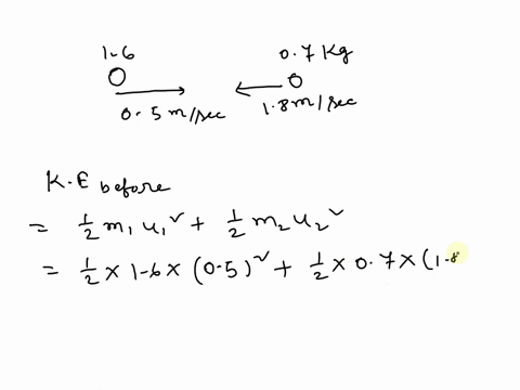 a-50-inelastic-collision-occurs-between-a-07-kg-ball-moving-to-the-left-with-a-velocity-of-18-ms-and-a-16-kg-ball-moving-to-the-right-at-05-ms-after-the-collision-the-16-kg-ball-moves-to-the-26723