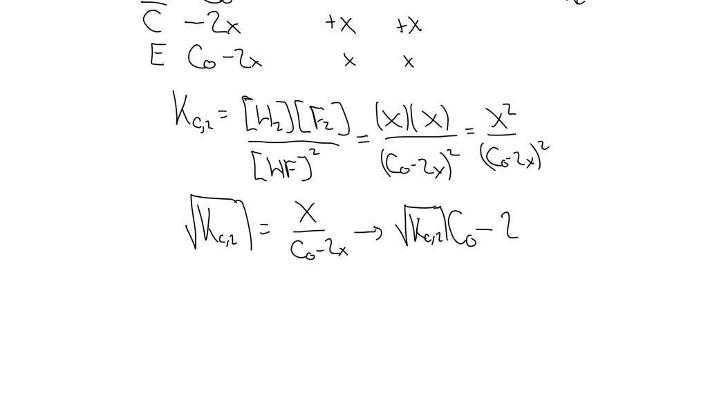 The balanced chemical equation for the reaction is H2 (g) + F2 (g) ←→
