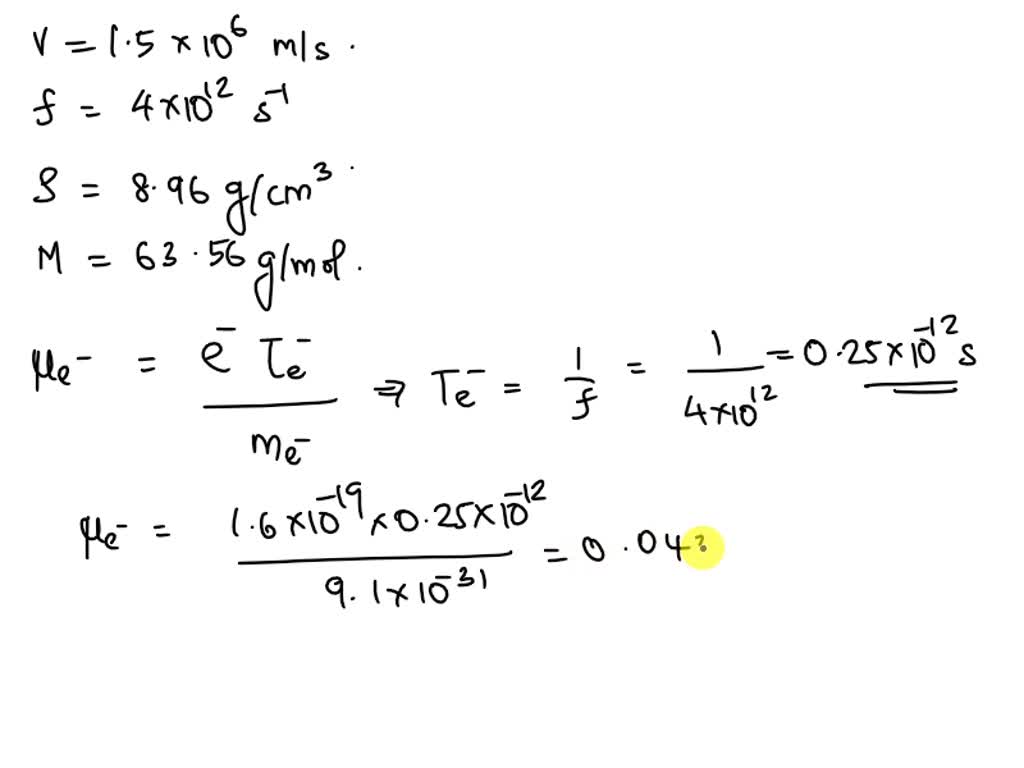 SOLVED The mean speed of conduction electron in Cu is electrons1.5 ×