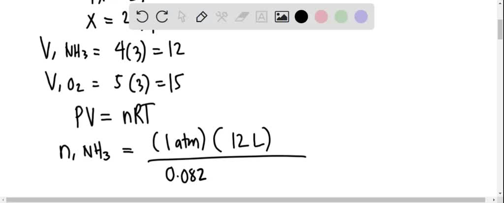 SOLVED: 4NH3 + 5O2 â†’ 4NO + 6H2O - If 27 liters of reactants are ...