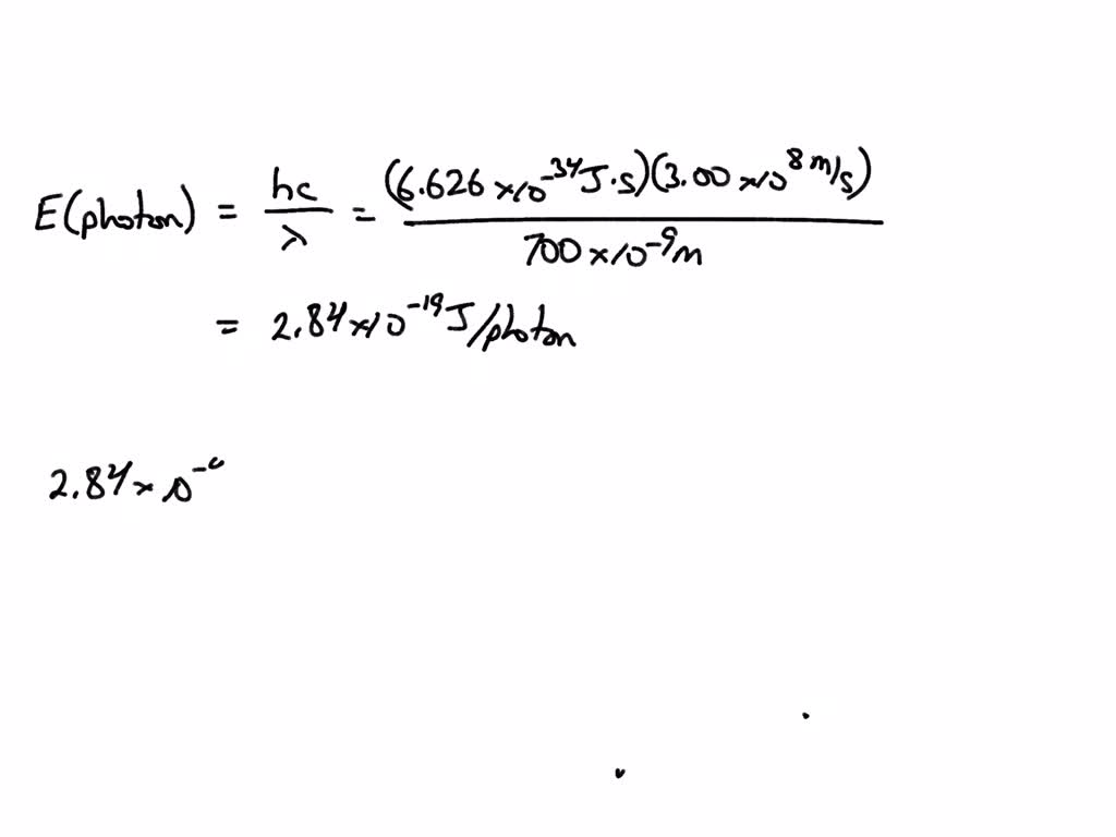 SOLVED: Calculate the energy of one mole of photons of red light (λ=700 nm)