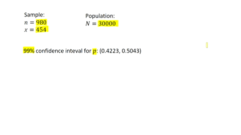 in-a-random-sample-of-980-students-from-large-public-university-it-was-found-that-454-of-the-students-changed-majors-during-their-college-years-the-99-confidence-interval-for-the-proportion-12649