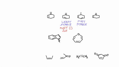 1-which-dienes-below-will-exhibit-the-most-heat-of-hydrogenations-when-hydrogenated-to-methylcyclohexane-2-determine-each-compound-below-is-aromatic-nonaromatic-or-antiaromatic-assuming-porbitals-over