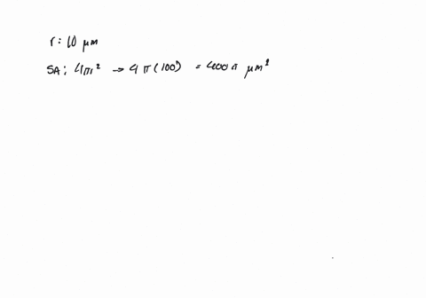 imagine-a-spherical-cell-with-a-radius-of-10-mu-mathrmm-what-is-the-cells-surface-area-in-mu-mathrmm2-its-volume-in-mu-mathrmm3-note-for-a-sphere-of-radius-r-surface-area-4-pi-r2-and-volume-4-3-pi-r-2