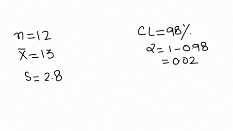 a-sample-of-size-n-12-has-a-sample-mean-13-and-sample-standard-deviation-s-28-construct-a-98-confidence-interval-for-the-population-mean