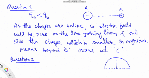 question-1-two-charged-spheres-are-placed-as-shown-above-the-size-of-the-sphere-represents-how-much-charge-it-has-choose-the-position-indicated-by-a-b-or-c-where-there-would-be-zero-electric-field-que