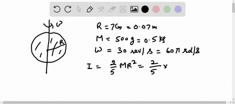 a-500-g-uniform-sphere-of-70-cm-radius-spins-frictionlessly-at-30-revs-on-an-axis-through-its-center-12855