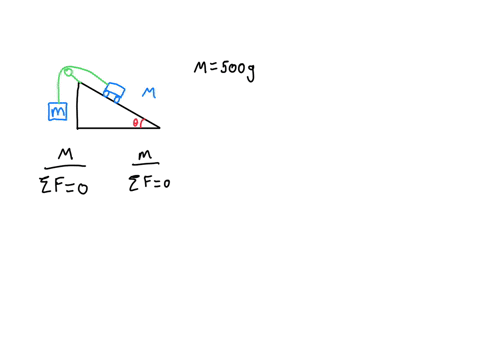 cart-is-arranged-on-the-track-as-shown-below-ignore-the-friction-on-the-incline-plane-if-the-mass-of-the-cart-m-is-500-g-and-the-angle-of-the-incline-is-30-what-must-be-the-mass-m-so-that-the-cart-is-