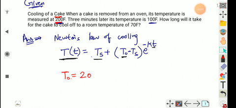 cooling-of-a-cake-when-a-cake-is-removed-from-an-oven-its-temperature-is-measured-at-200of-three-minutes-later-its-temperature-is-100of-how-long-will-it-take-for-the-cake-to-cool-off-to-a-room-tempera
