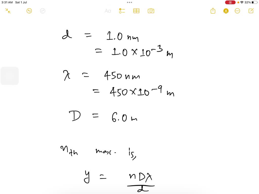 SOLVED: A single slit 1.0 mm wide is illuminated by 450-nm light. What ...