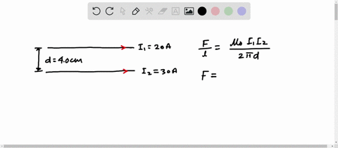 two-long-parallel-wires-are-separated-by-40-cm-one-of-the-wires-carries-a-20-a-current-and-the-other-carries-a-30-a-current-determine-the-magnitude-of-the-magnetic-force-on-a-20-m-length-of-91983