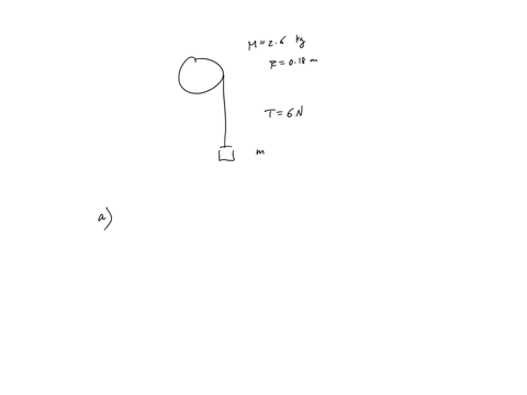 a-block-of-mass-m-is-attached-by-a-rope-to-a-pulley-of-mass-m-26-kg-and-radius-r-18-cm-the-block-is-released-from-rest-and-it-falls-as-it-falls-the-tension-in-the-rope-is-6-n-assume-the-rope-79475