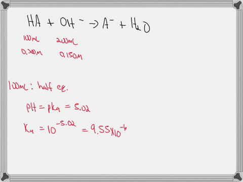 a-100-ml-sample-of-a-0300-m-solution-of-a-weak-monoprotic-acid-is-titrated-with-0150-m-koh-after-100-ml-of-the-koh-solution-is-added-the-ph-is-502_-what-will-be-the-ph-after-another-100-ml-o-57363