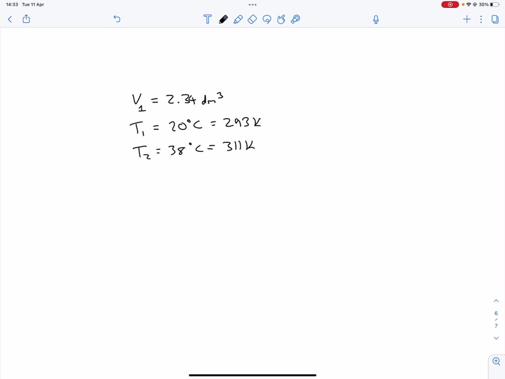 SOLVED: A sample of gas at 20 °C at 1 atm. has a volume of 2.34 dm3 ...