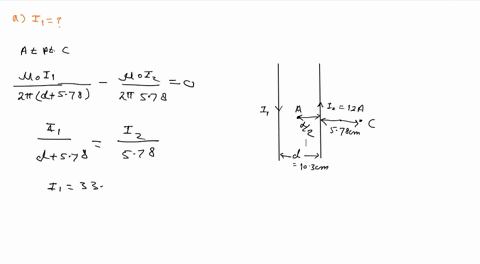 a-two-straight-parallel-wires-carry-currents-in-opposite-directions-as-shown-in-the-figure-one-of-the-wires-carries-current-of-iz-120-a-point-a-is-the-midpoint-between-the-wires-the-total-di-19178