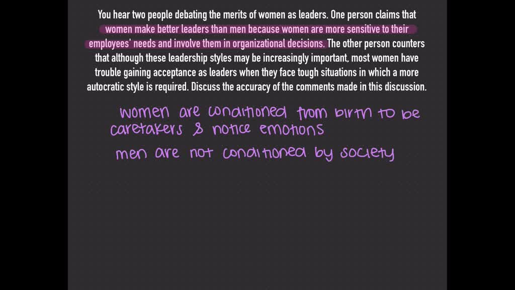 Solved You Hear Two People Debating The Merits Of Women As Leaders One Person Claims That 