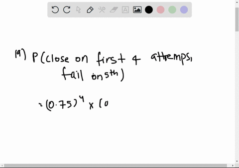 a-salesman-normally-makes-a-sale-closes-on-75-of-his-presentations-assuming-the-presentations-are-independent-find-the-probability-of-each-of-the-followinga-he-fails-to-close-for-the-first-t-42325
